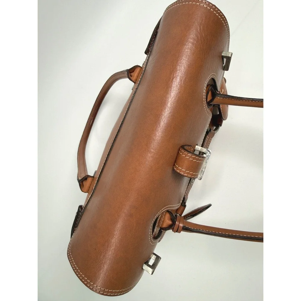 Luella Bartley Gisele Tan Leather Satchel Heart Charms Handle Bag Y2K Vtg Purse